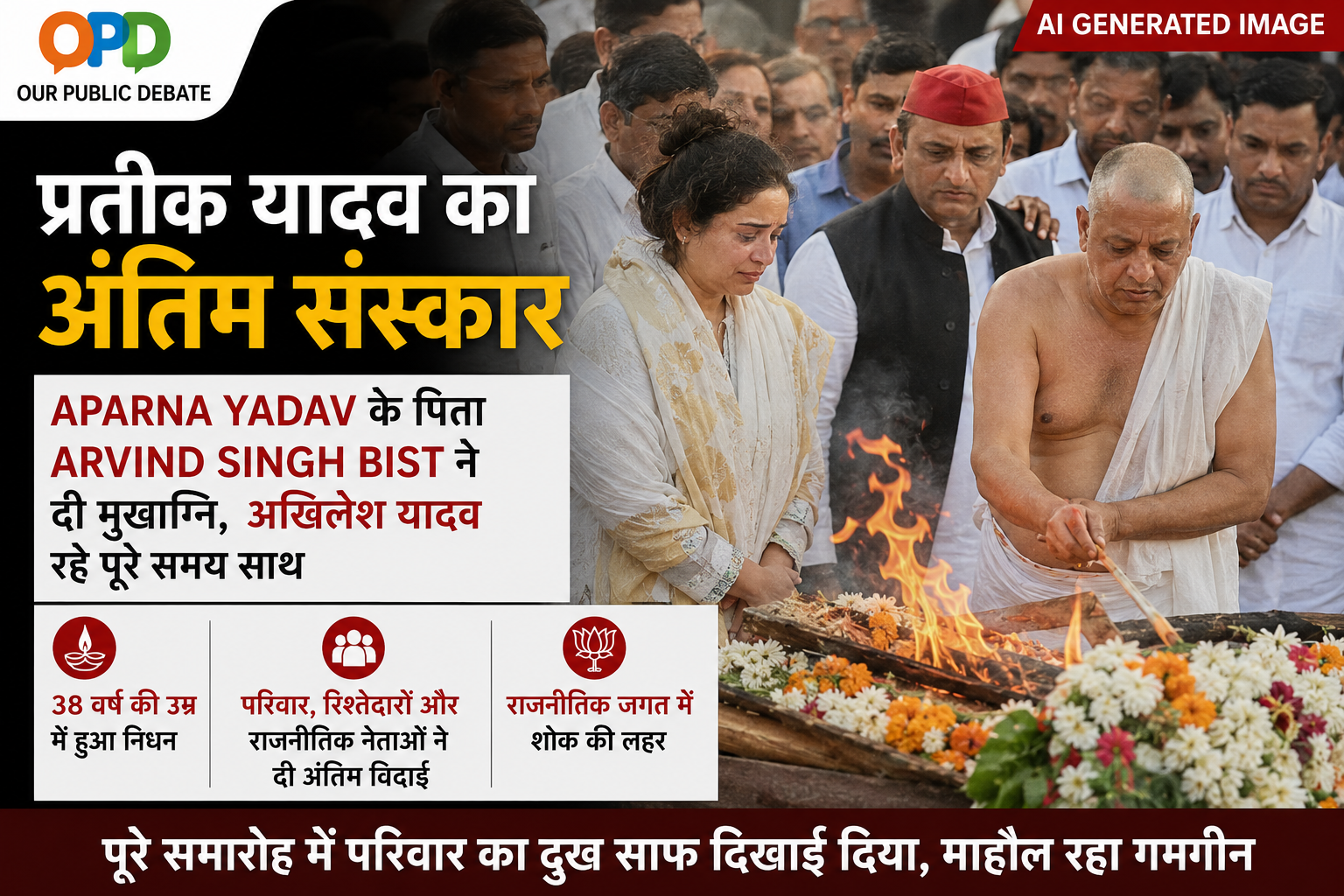 समाजवादी पार्टी संस्थापक मुलायम सिंह यादव के छोटे बेटे और भाजपा नेता अपर्णा यादव के पति प्रतीक यादव का अंतिम संस्कार लखनऊ में भावुक माहौल में किया गया।