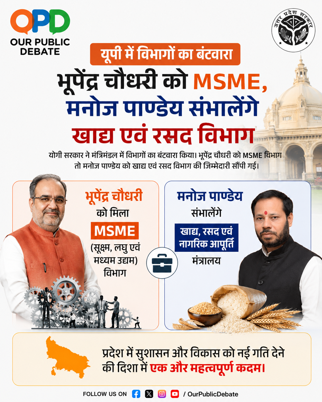 भूपेंद्र चौधरी और मनोज पांडेय समेत 8 मंत्रियों को मिले नए विभाग