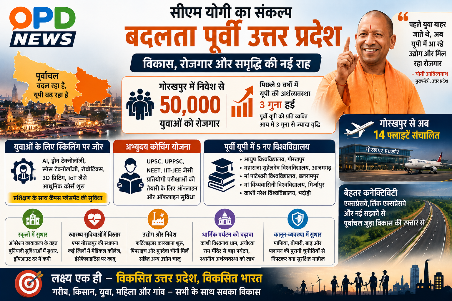 पूर्वांचल में विकास की नई तस्वीर, सीएम योगी बोले- पहले युवा बाहर जाते थे, अब यूपी में आ रहे उद्योग